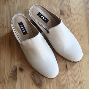 DKNY Times White Leather Block Heel Mules